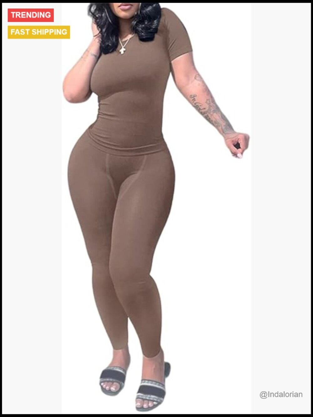 Polyester Spandex Workout Set With Short Sleeve Tee And High Waist Shorts